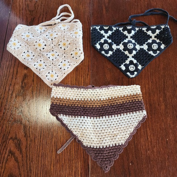 Accessories - Crochet Hair Scarves Lot 3 Hippie Cottage Boho Festival Fairy Cute Smiley Face